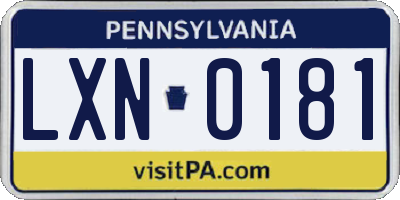 PA license plate LXN0181