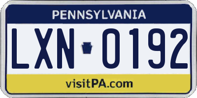 PA license plate LXN0192