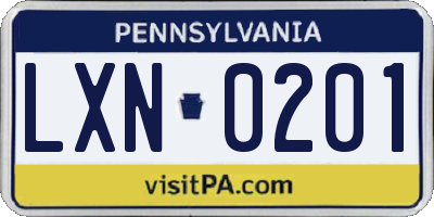 PA license plate LXN0201