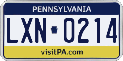 PA license plate LXN0214