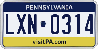 PA license plate LXN0314