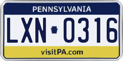 PA license plate LXN0316