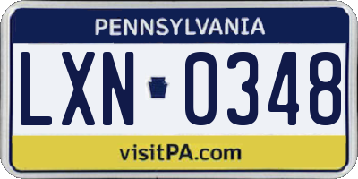 PA license plate LXN0348