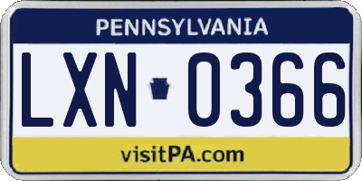 PA license plate LXN0366