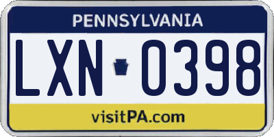 PA license plate LXN0398