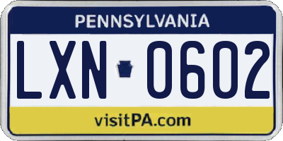 PA license plate LXN0602