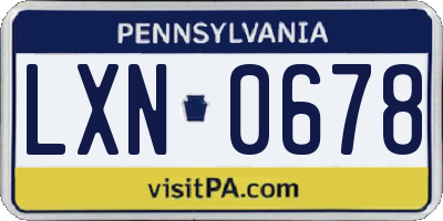 PA license plate LXN0678