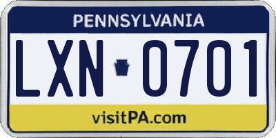 PA license plate LXN0701