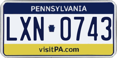 PA license plate LXN0743