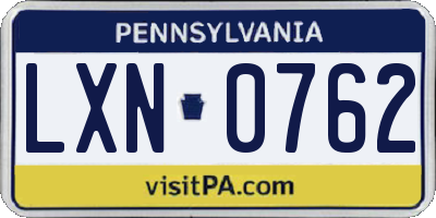 PA license plate LXN0762