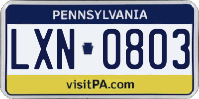 PA license plate LXN0803