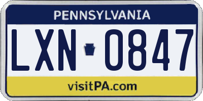 PA license plate LXN0847