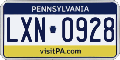 PA license plate LXN0928