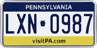 PA license plate LXN0987