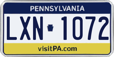 PA license plate LXN1072