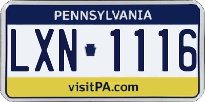 PA license plate LXN1116