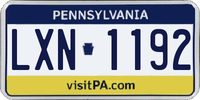 PA license plate LXN1192