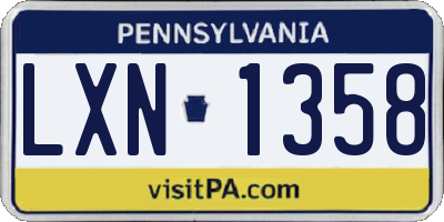 PA license plate LXN1358