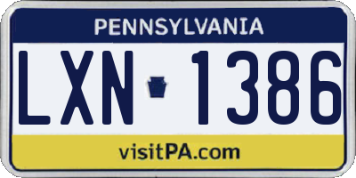 PA license plate LXN1386