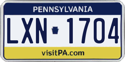 PA license plate LXN1704