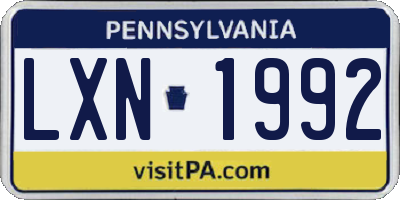 PA license plate LXN1992