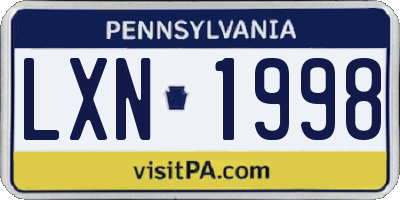 PA license plate LXN1998