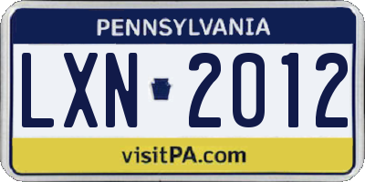 PA license plate LXN2012