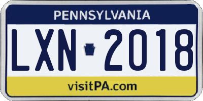 PA license plate LXN2018