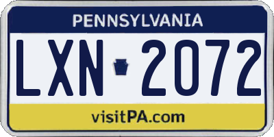 PA license plate LXN2072