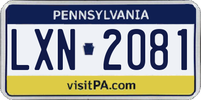 PA license plate LXN2081