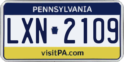 PA license plate LXN2109