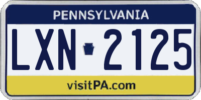PA license plate LXN2125