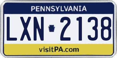PA license plate LXN2138