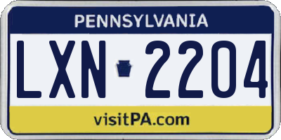 PA license plate LXN2204