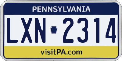 PA license plate LXN2314