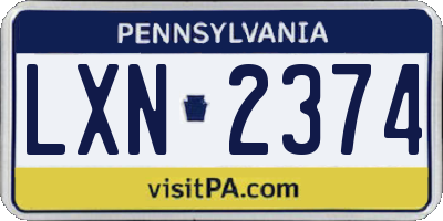 PA license plate LXN2374