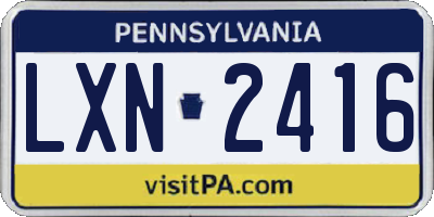 PA license plate LXN2416
