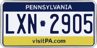 PA license plate LXN2905