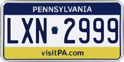 PA license plate LXN2999