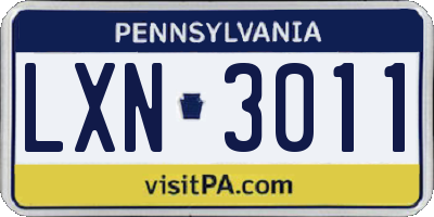 PA license plate LXN3011