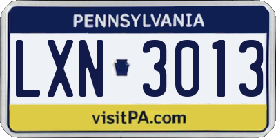 PA license plate LXN3013