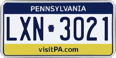 PA license plate LXN3021