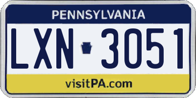 PA license plate LXN3051