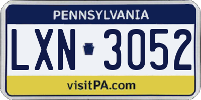 PA license plate LXN3052