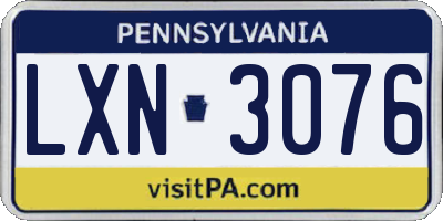 PA license plate LXN3076