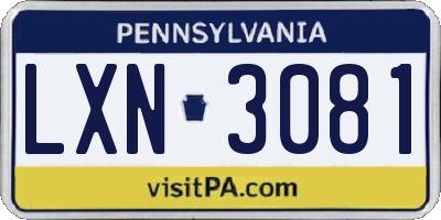 PA license plate LXN3081