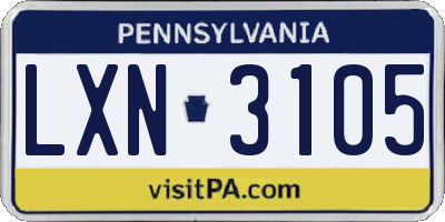 PA license plate LXN3105