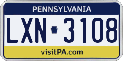 PA license plate LXN3108