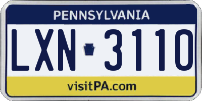 PA license plate LXN3110