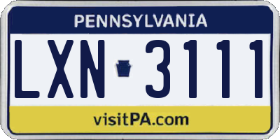 PA license plate LXN3111